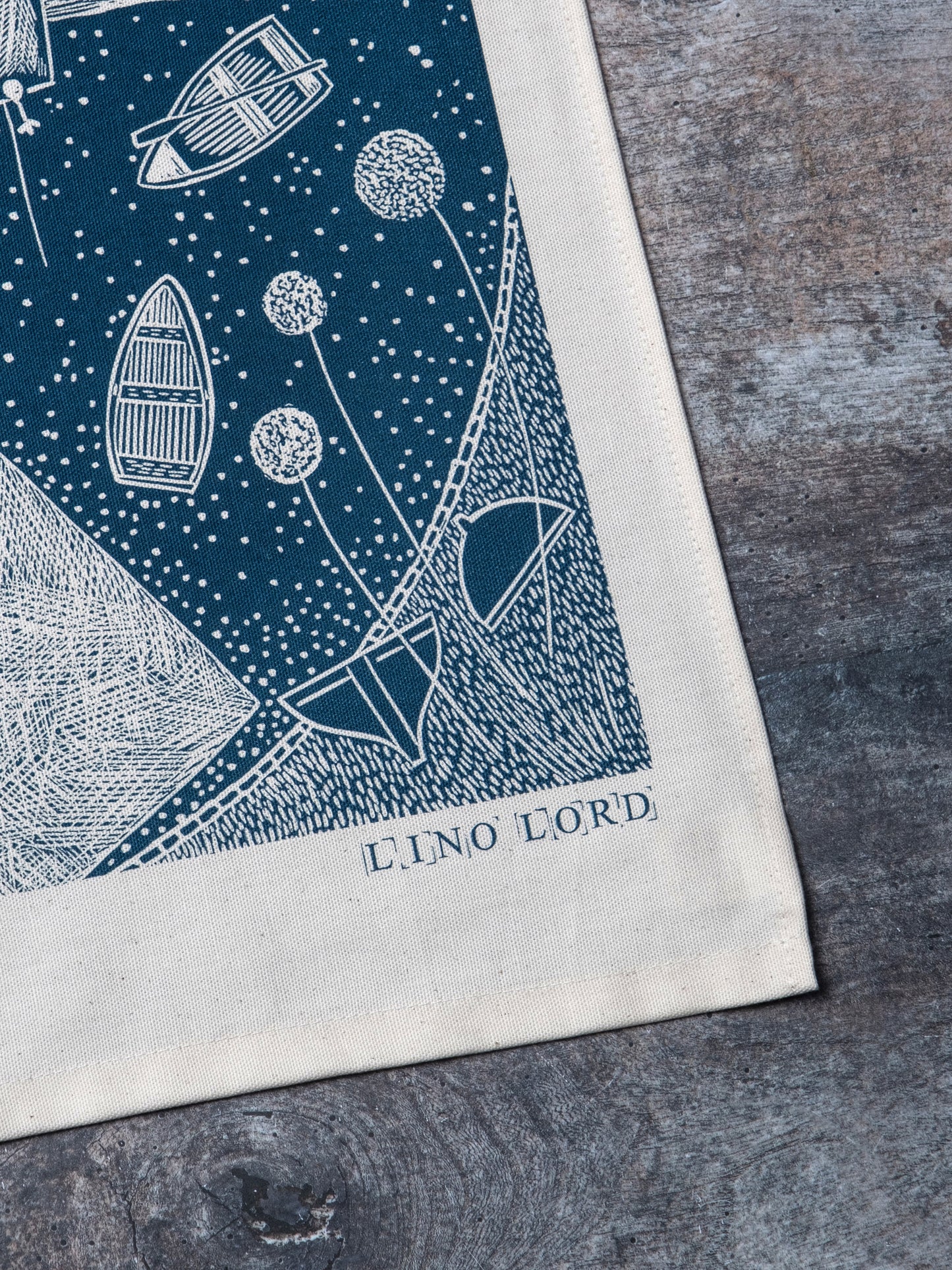 Organic Cotton Tea Towel with End of the Day Portscatho Lino Print