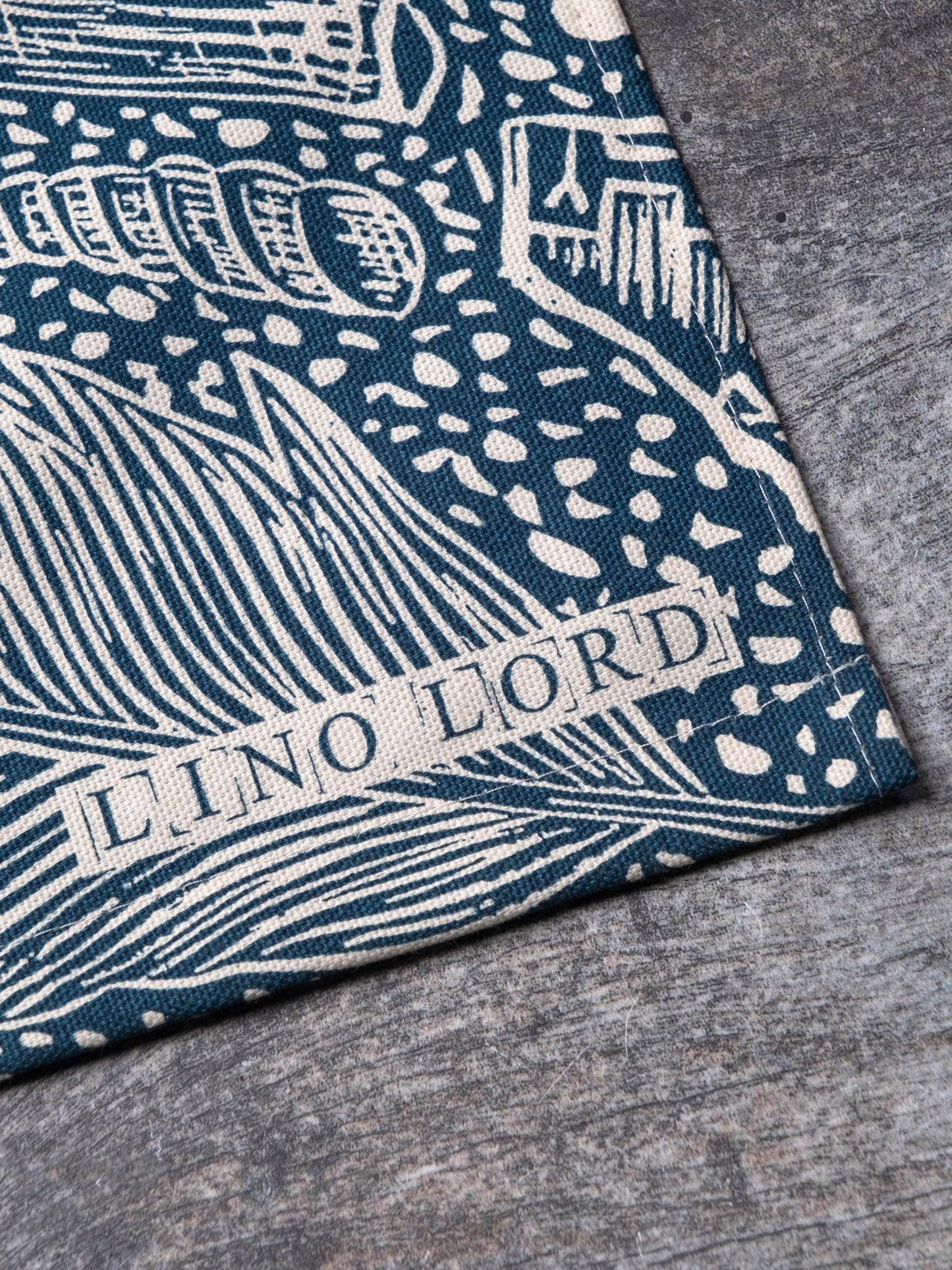 Organic Cotton Tea Towel with Hidden Beach Finds Lino Print