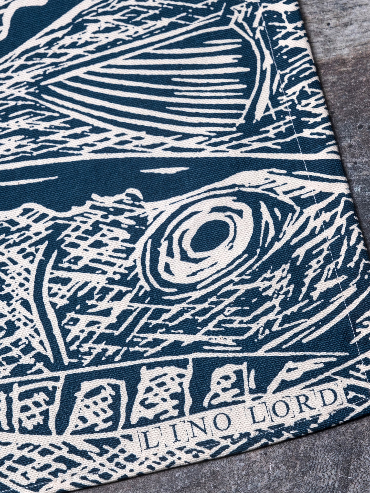 Organic Cotton Tea Towel with Heads or Tails Lino Print