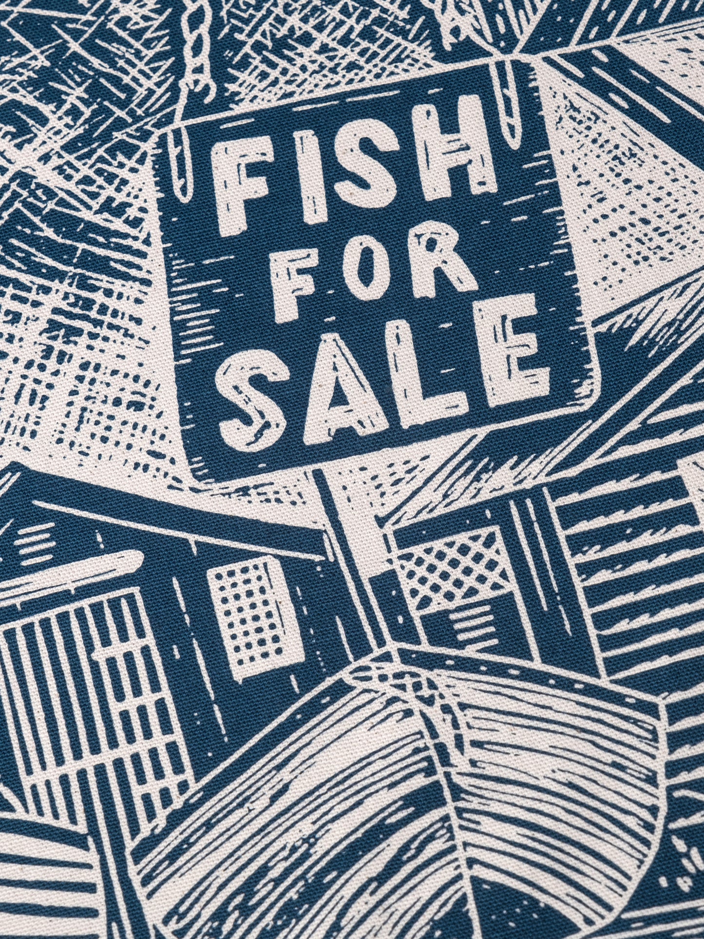 Organic Cotton Tea Towel with Fishermans Huts Lino Print