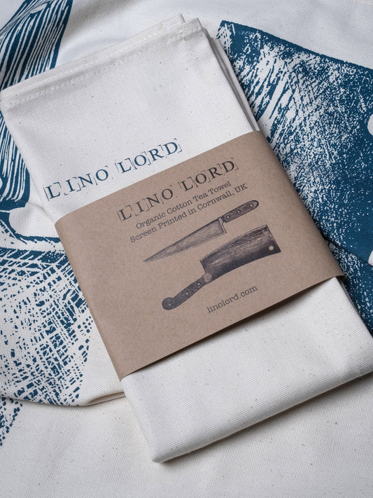 Organic Cotton Tea Towel with Knife & Cleaver Lino Print