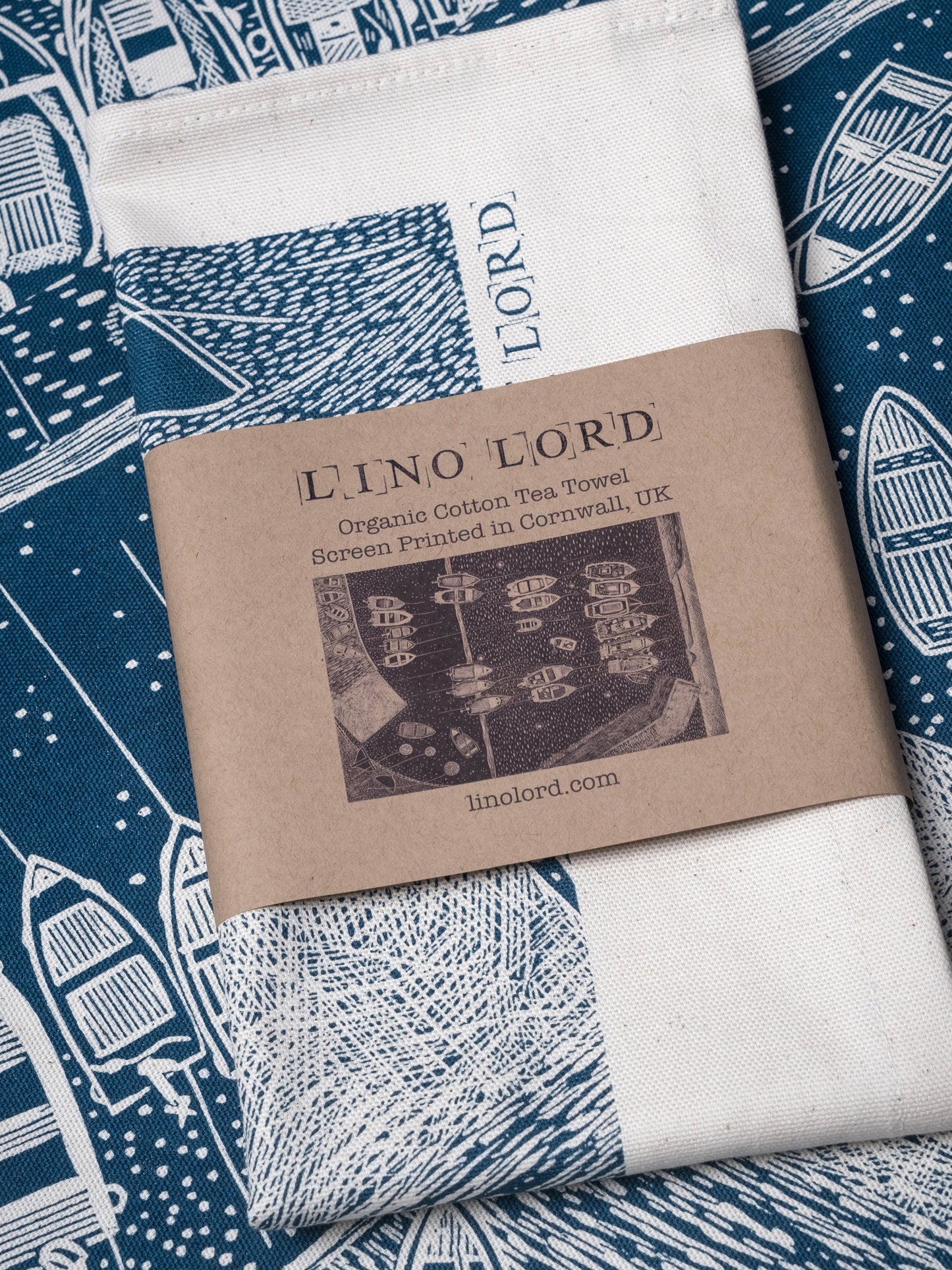 Organic Cotton Tea Towel with End of the Day Portscatho Lino Print