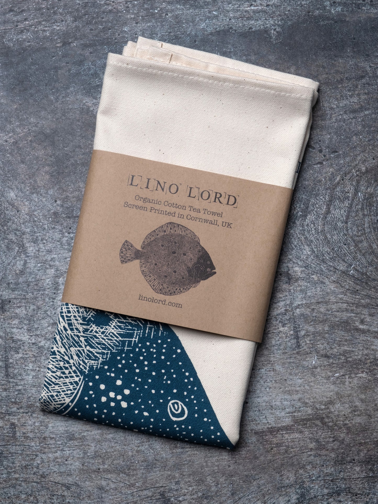 Organic Cotton Tea Towel with Turbot Lino Print