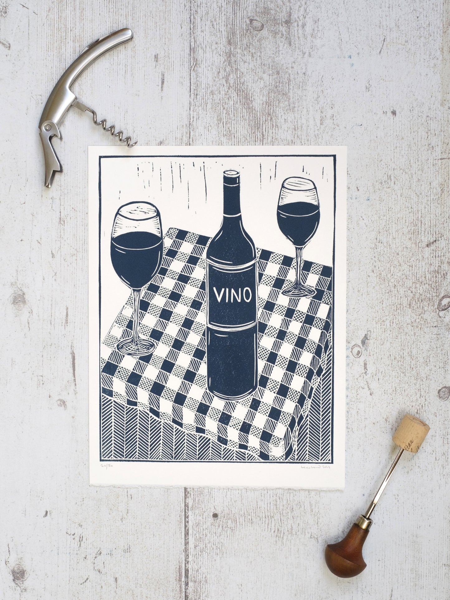 Vino Limited Edition Lino Print