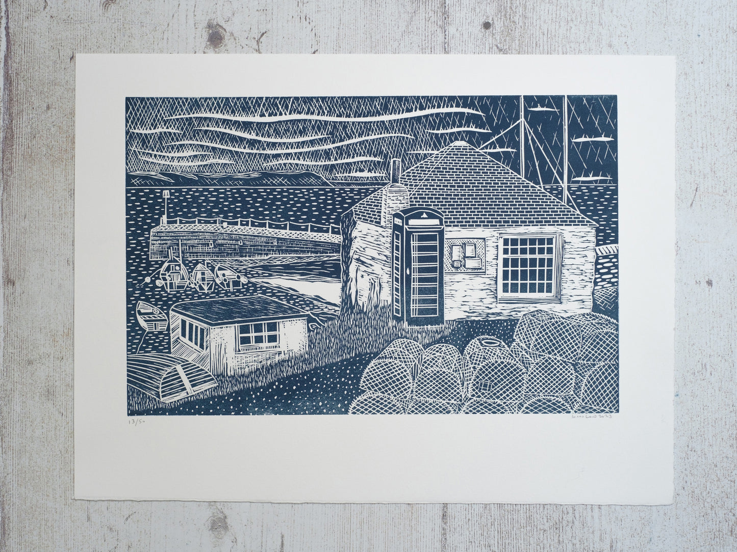 The Lugger, Portscatho Lino Print