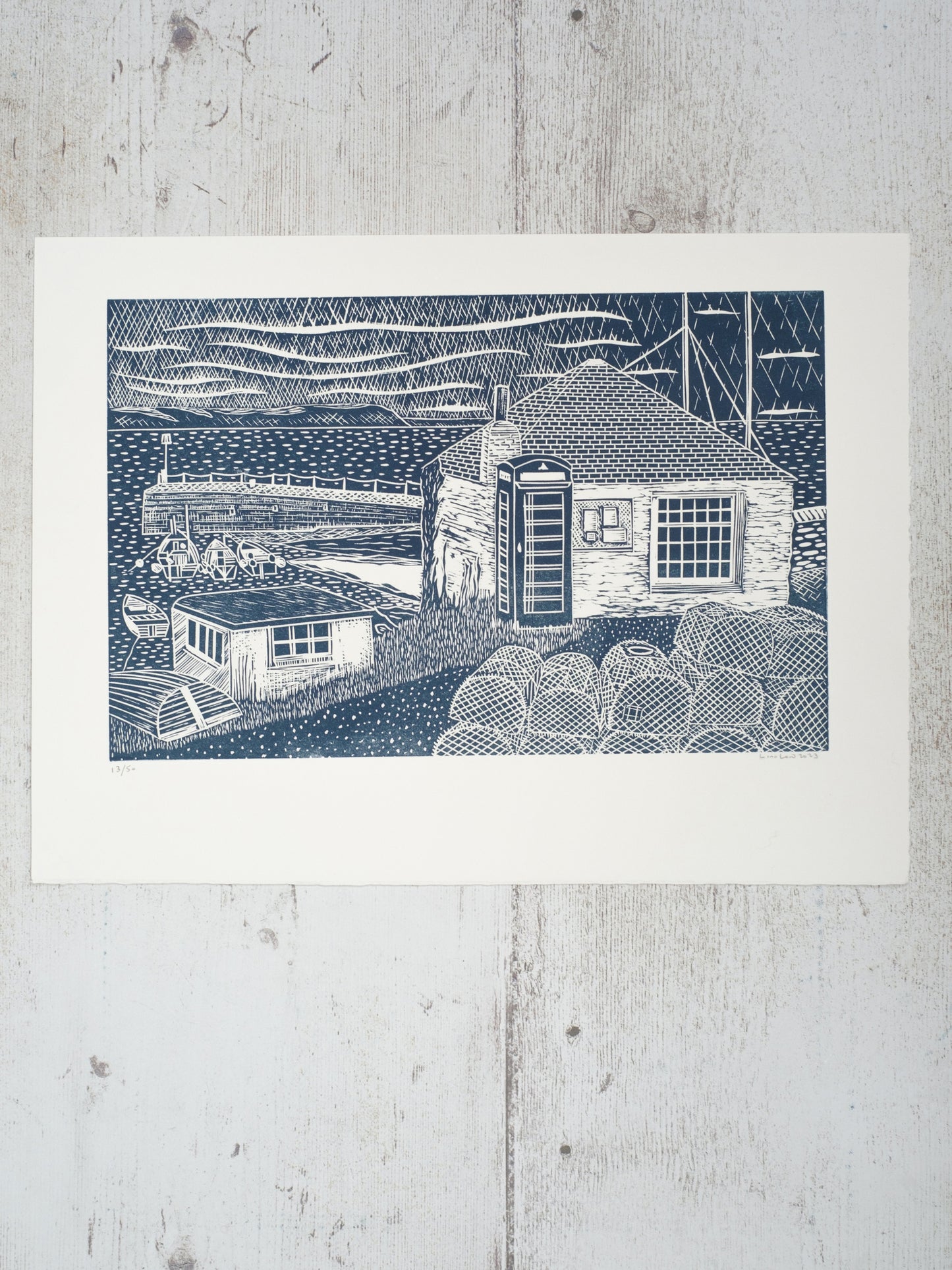 The Lugger, Portscatho Lino Print