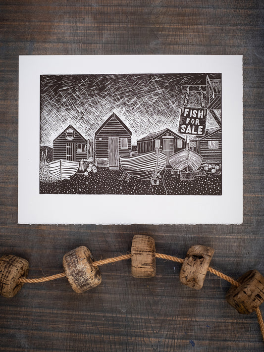 Fisherman's Huts Southwold, Suffolk - Red Black - Test Print
