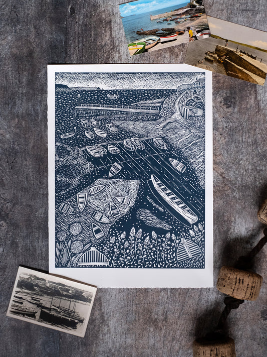 Morning Coffee, Portscatho Lino Print - Test Print