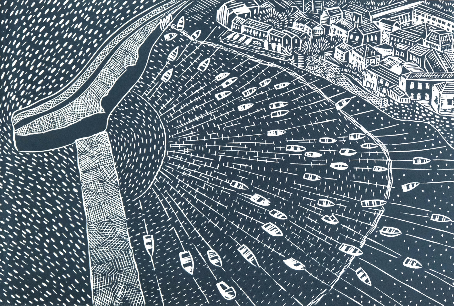 Moorings, Mousehole Harbour Limited Edition Lino Print