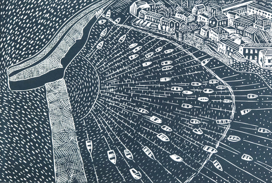 Moorings, Mousehole Harbour Limited Edition Lino Print