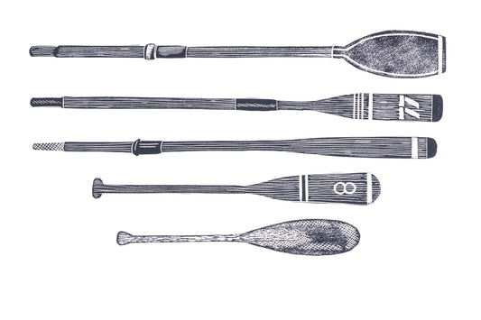 Selection of Oars and Paddles Lino Print - Test Print