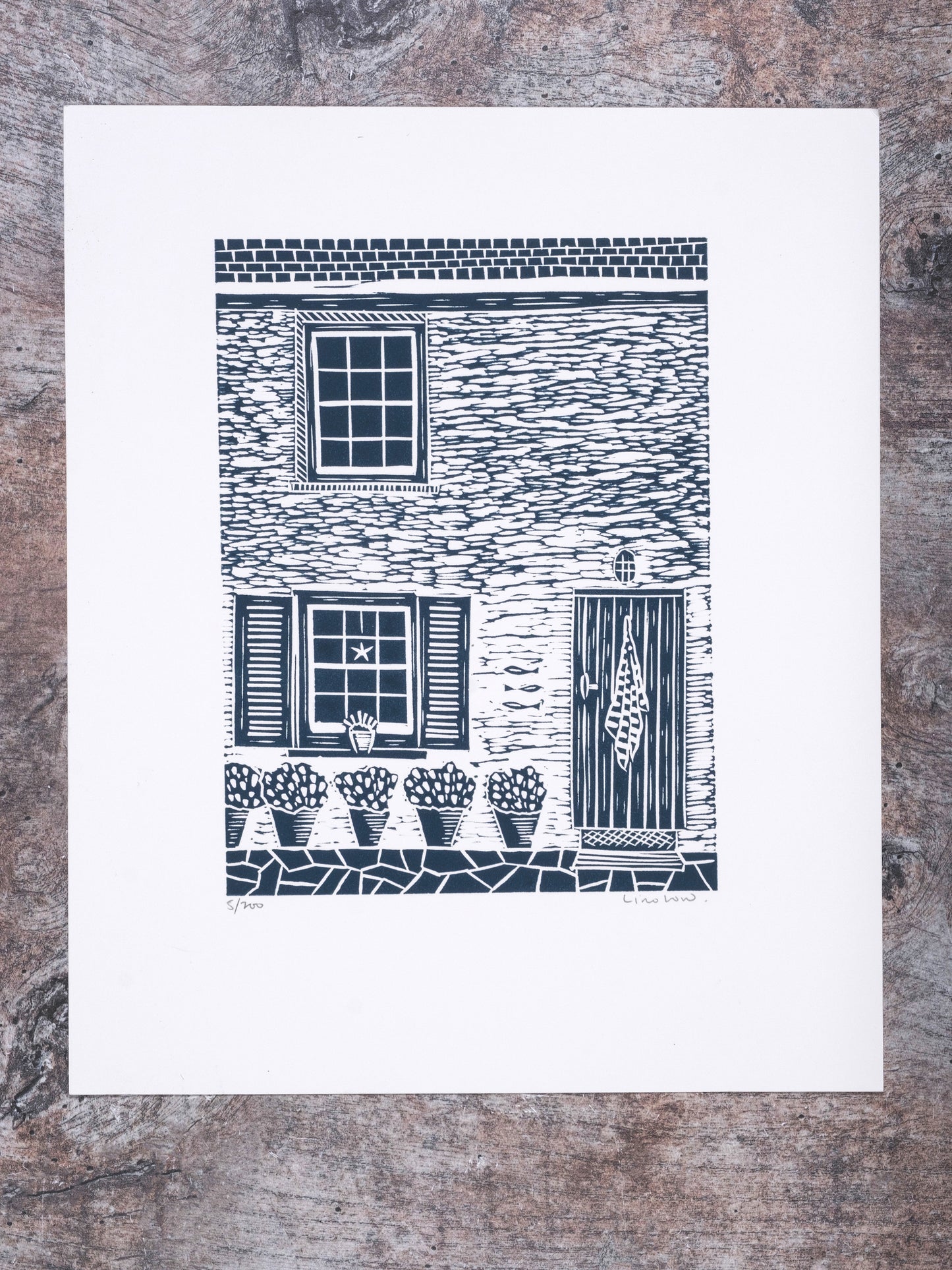 Pilchards Cottage, St Mawes Limited Edition Lino Print