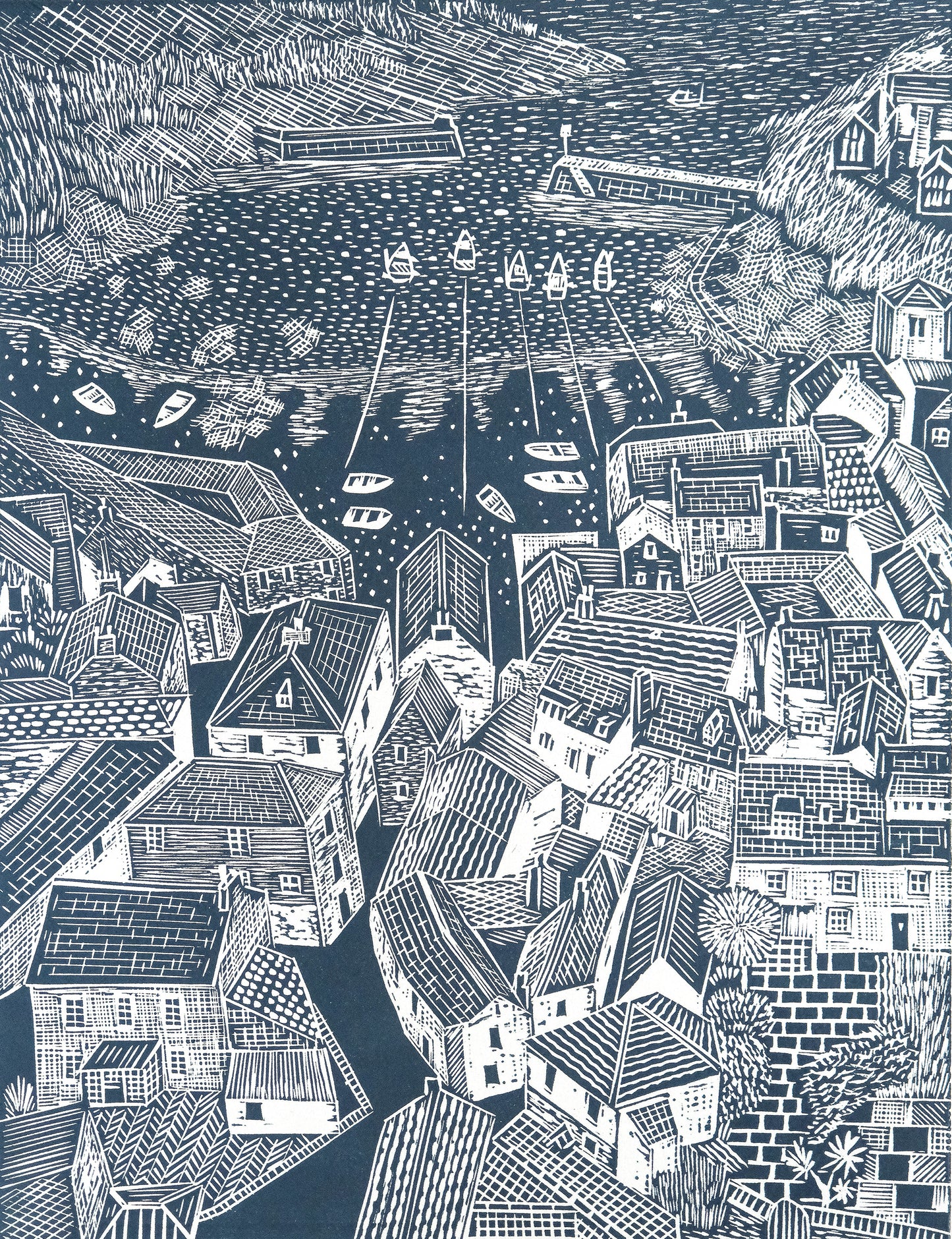Rooftops, Port Isaac Limited Edition Lino Print