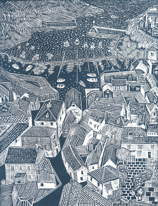 Rooftops, Port Isaac Limited Edition Lino Print