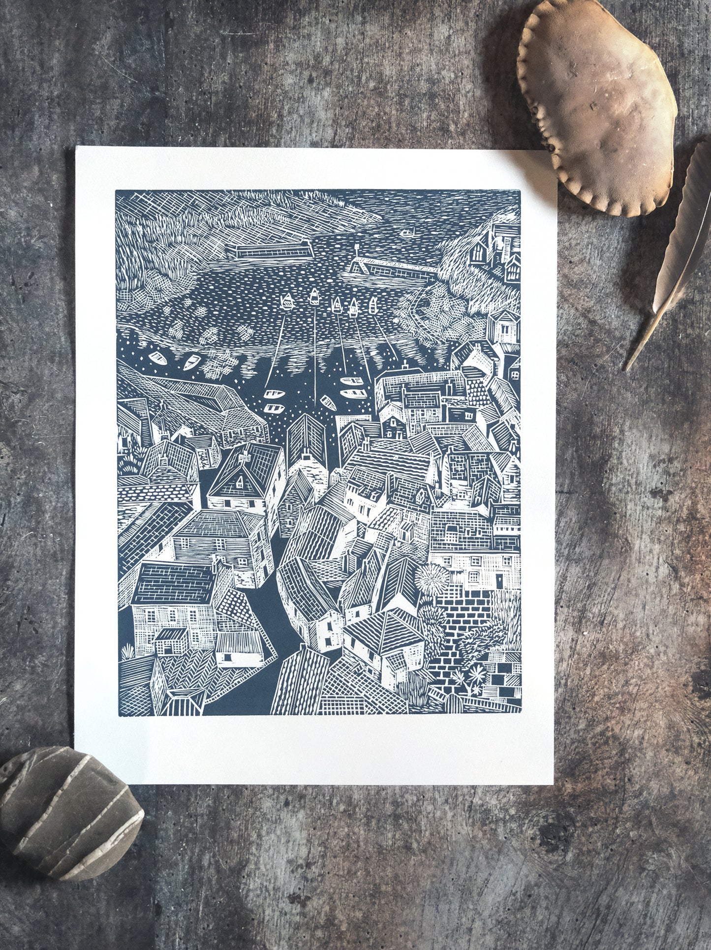 Rooftops, Port Isaac Limited Edition Lino Print