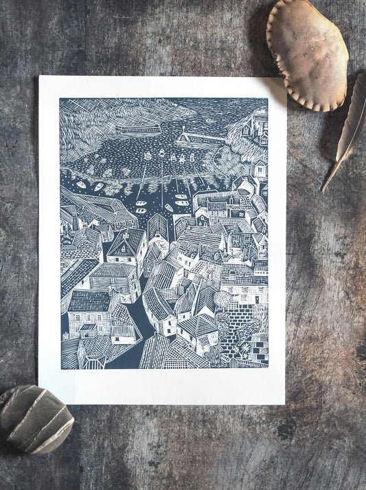 Rooftops, Port Isaac Limited Edition Lino Print
