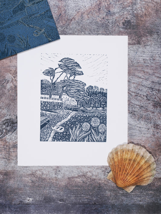 Summers Beach, St Mawes Limited Edition Lino Print