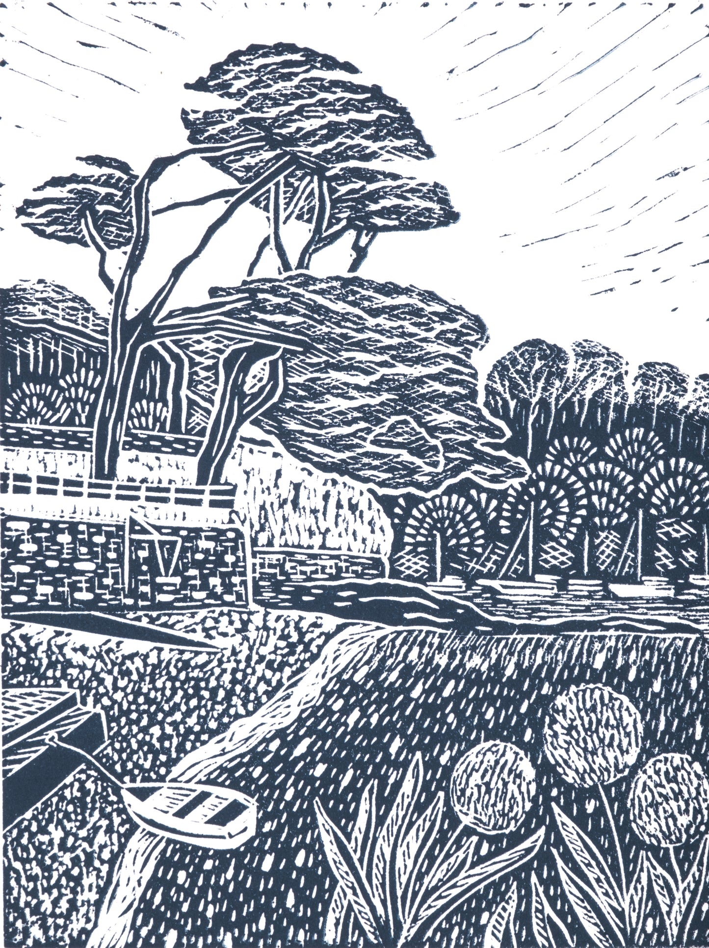 Summers Beach, St Mawes Limited Edition Lino Print