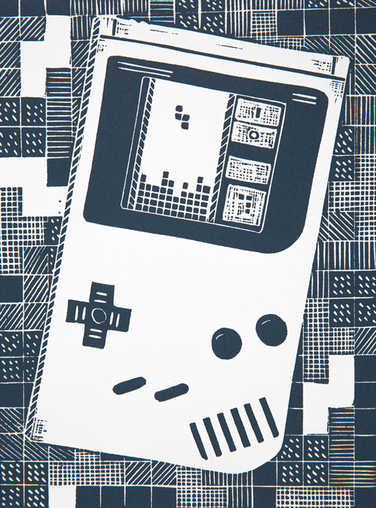 Gameboy and Tetris Lino Print