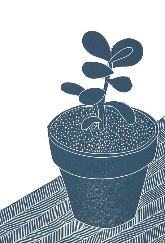 Money Plant and Terracotta Pot Lino Print