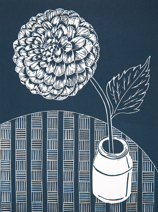 Dahlia Flower on Table Lino Print