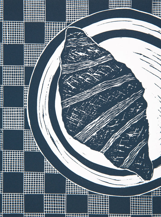 Croissant on a Plate Lino Prints | Lino Lord