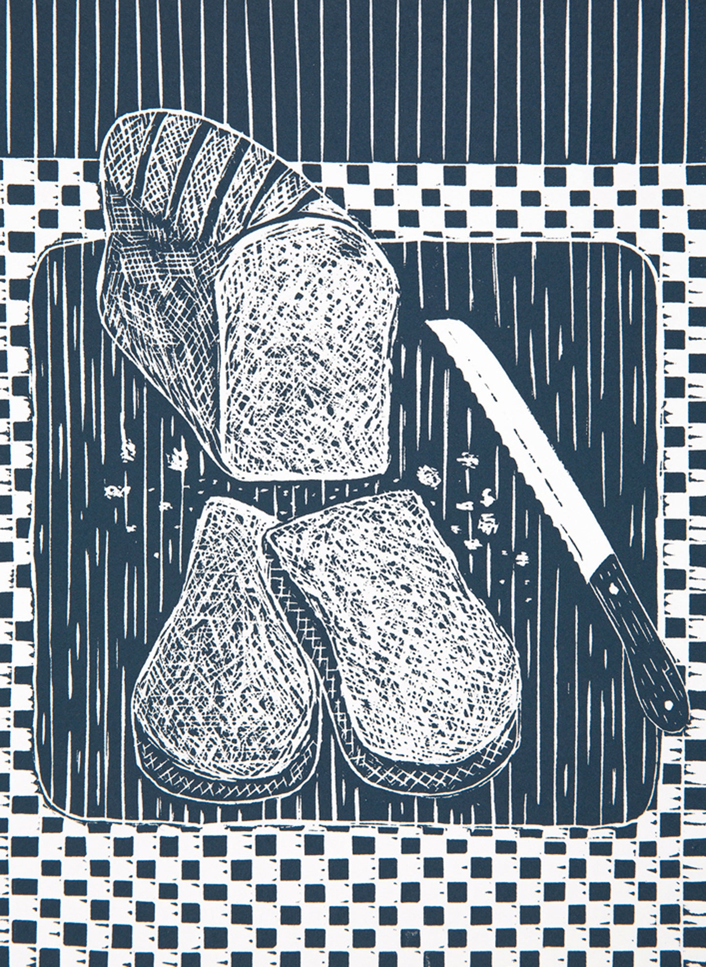 Sliced Bread on Breadboard Lino Print