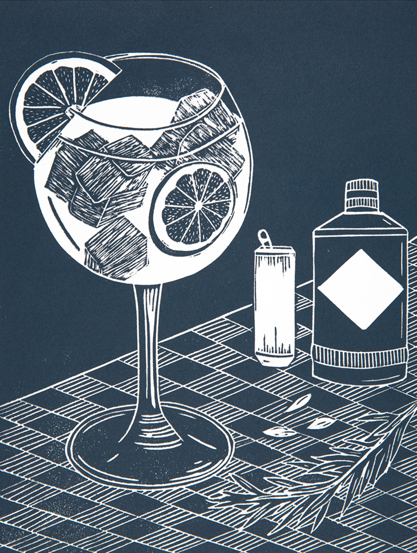 Gin and Tonic Lino Print