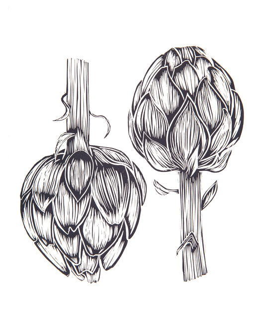 Two Artichokes Lino Print