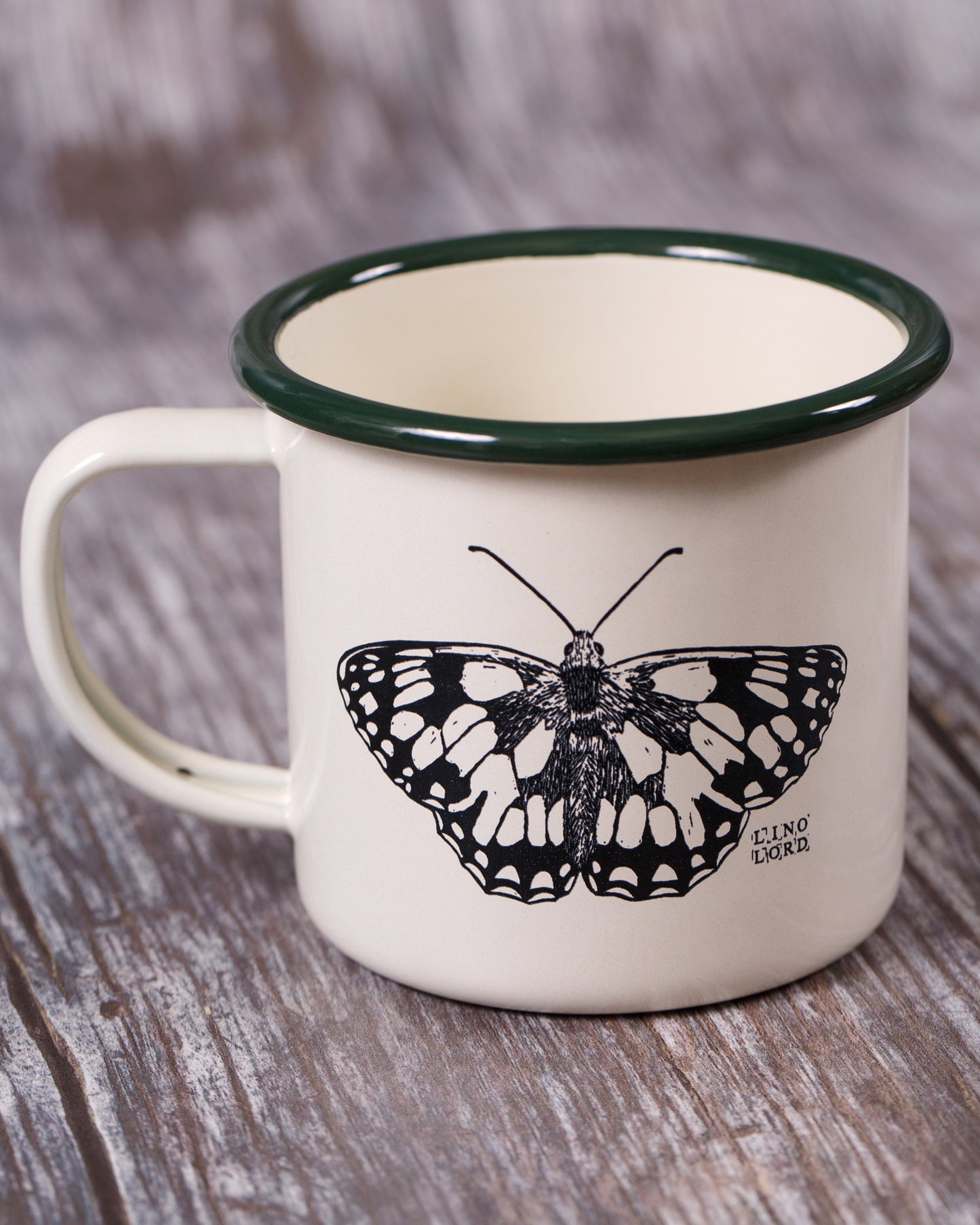 Cream Enamel Mug with Butterfly Design