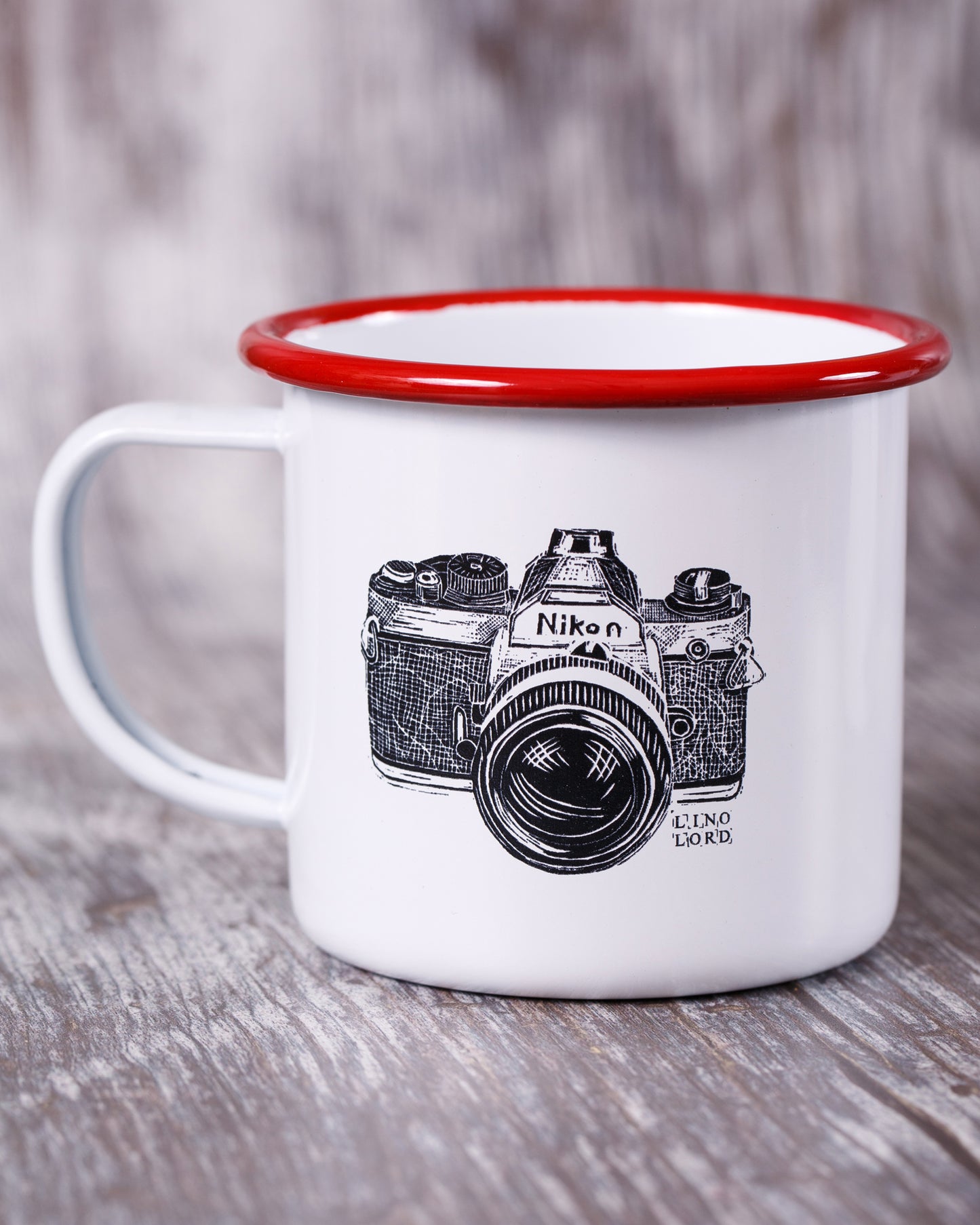 Cream Enamel Mug with Camera Design