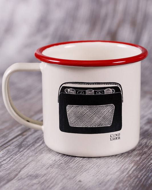 Cream Enamel Mug with Vintage Radio Design