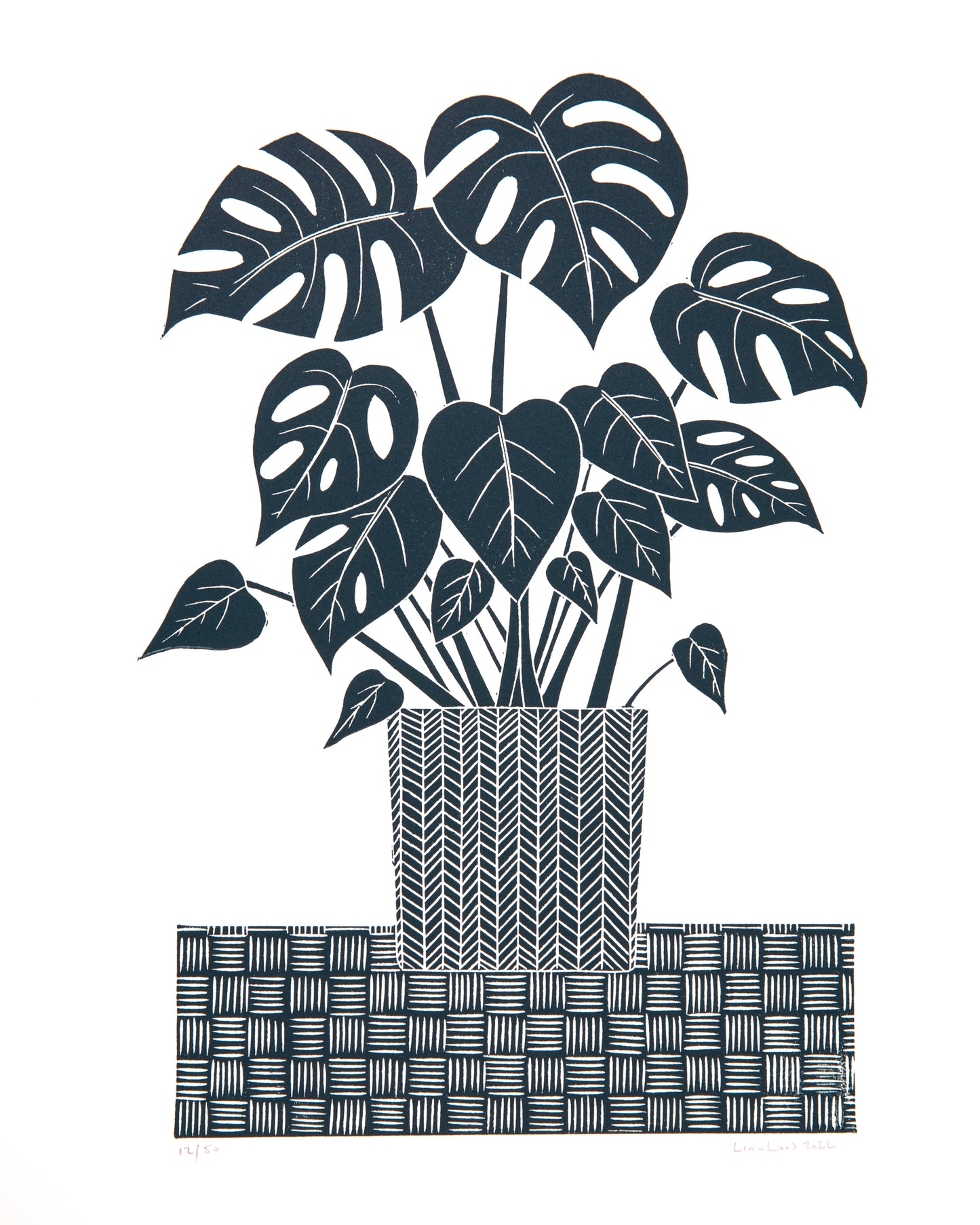 Monstera Houseplant on a Table Limited Edition Lino Print