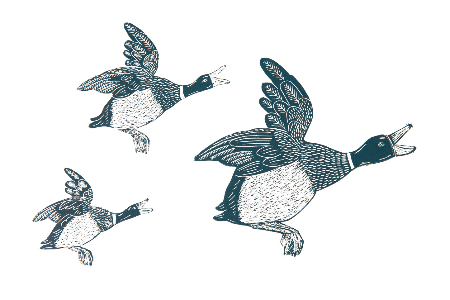 Three Flying Ducks Lino Print