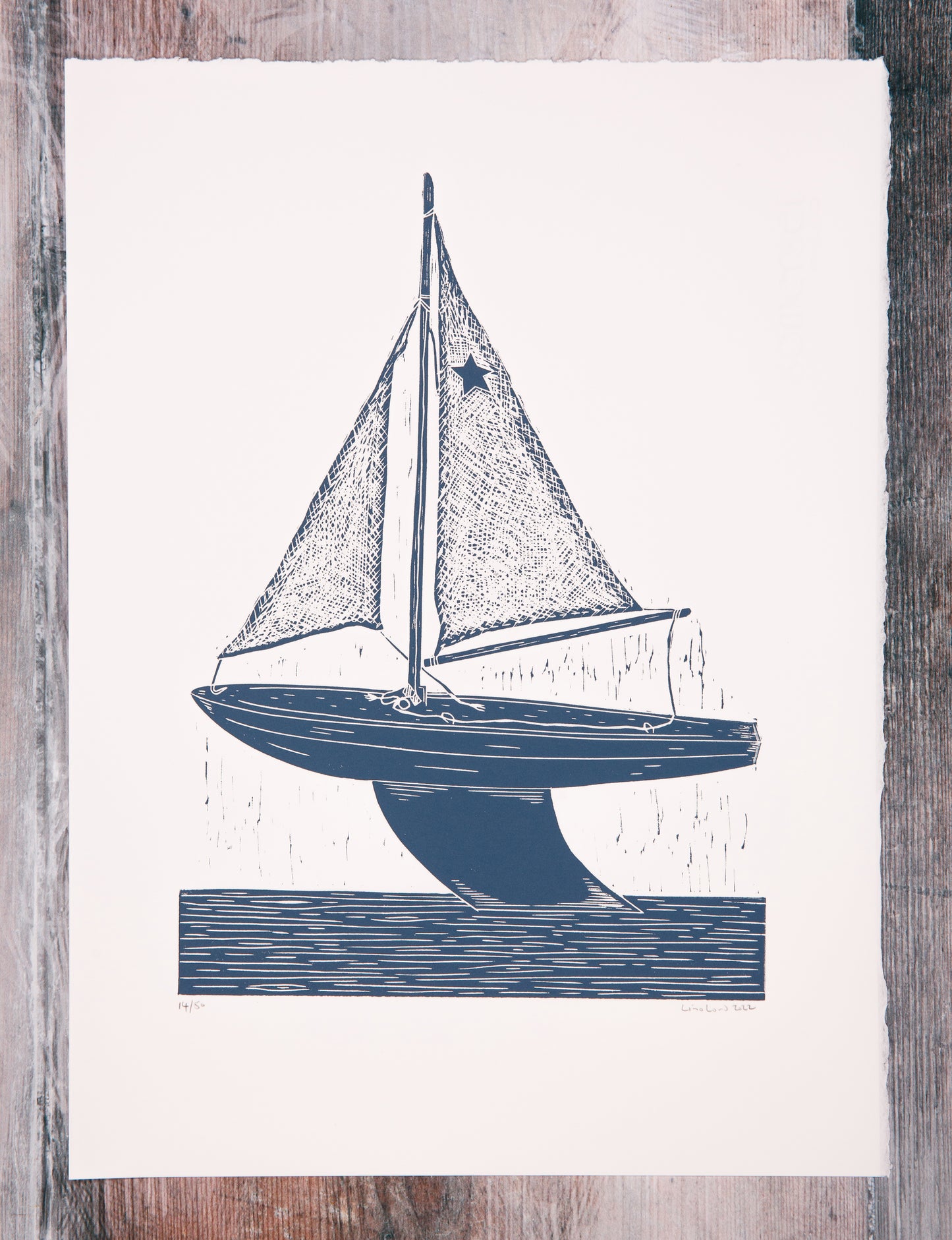 Children's Model Sailing Boat Lino Print