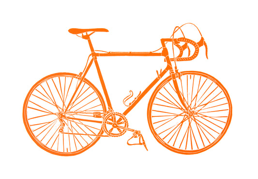 Steel Framed Racing Bicycle Lino Print in Orange. Steel Is Real!